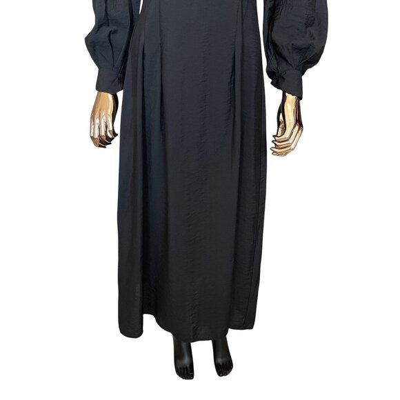 Mango MNG Black Tencel Midi Dress Zip Front Long Sleeve NWT - Picture 7 of 13